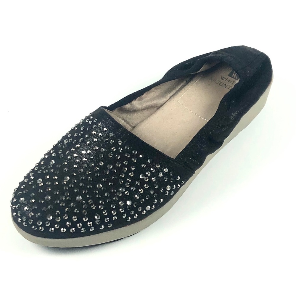 White Mountain Black Scrunchy Rhinestone Flats 8M